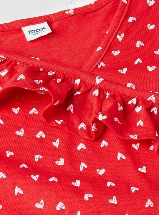 Girls Printed Asymmetric Ruffled Top