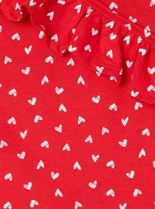 Girls Printed Asymmetric Ruffled Top