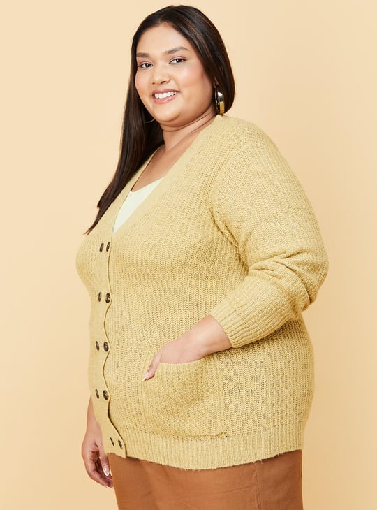 Women Textured Knit V-neck Cardigan