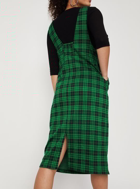 Women Checked Pinafore Dress with Top