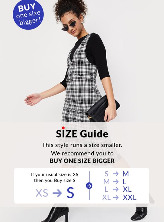 Women Checked Pinafore Dress with Top