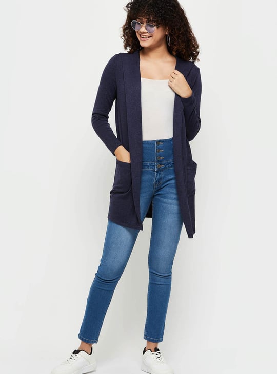 Women Textured Knit Hooded Shrug