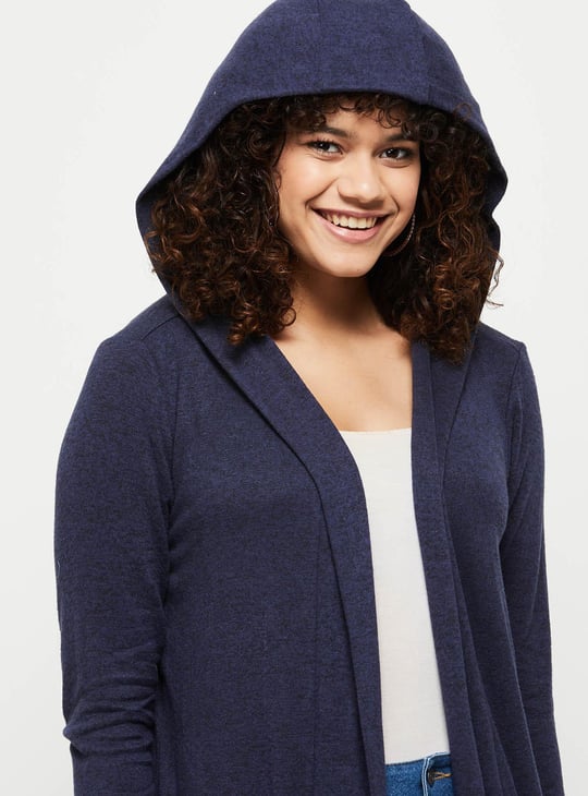 Women Textured Knit Hooded Shrug