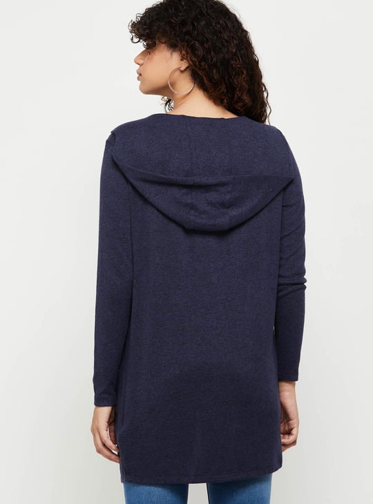 Women Textured Knit Hooded Shrug