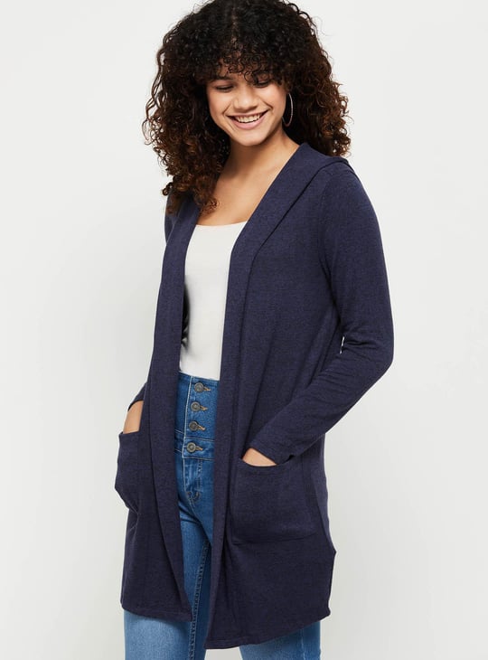 Women Textured Knit Hooded Shrug