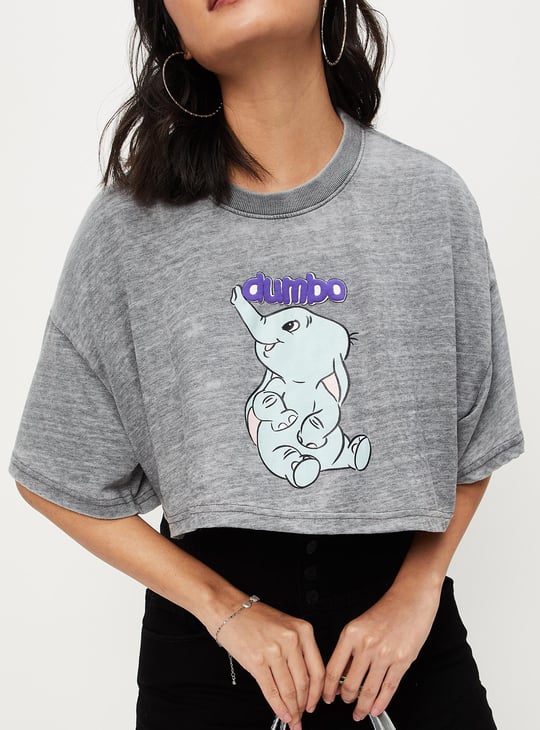 Women Dumbo Printed Crop T-shirt | Grey | Printed