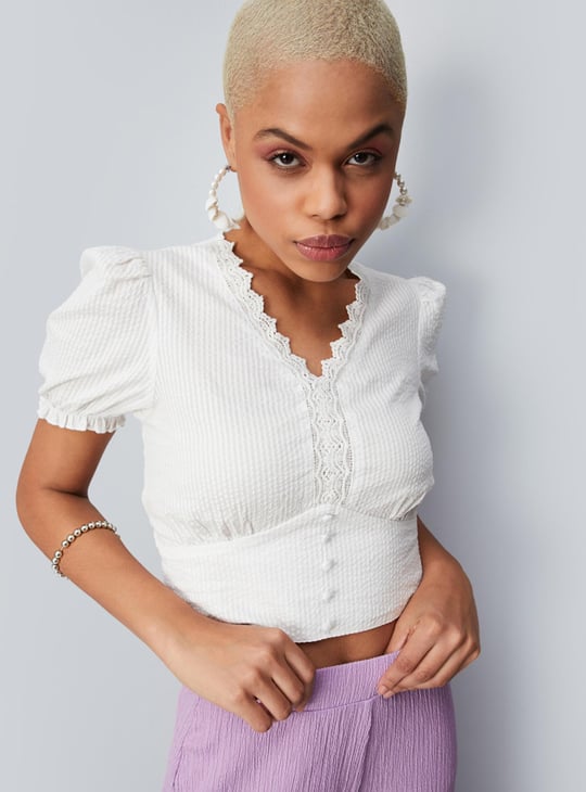 Women Lace V-Neck Crop Top