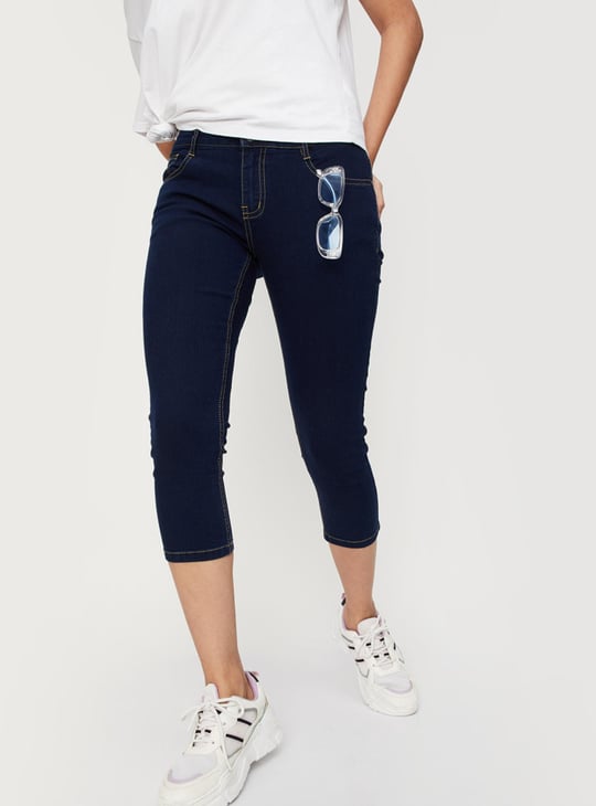 Women Solid Denim Capris