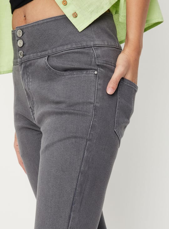 Women Solid High-Rise Skinny Fit Jeans Grey