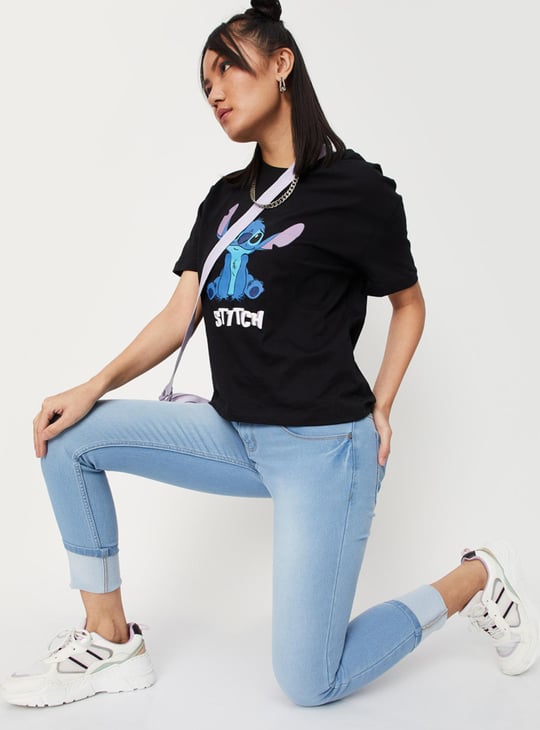 Women Washed Double Button Jeans