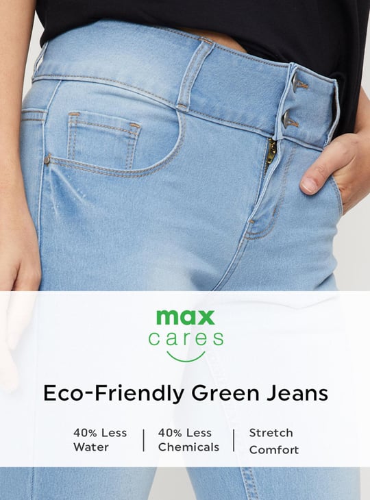 Women Washed Double Button Jeans