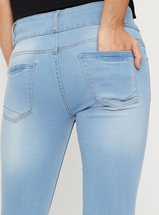Women Washed Double Button Jeans