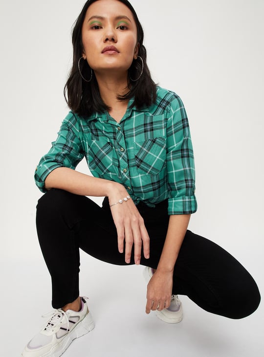 Women Checked Double Pocket Shirt