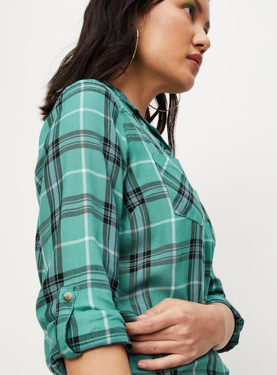 Women Checked Double Pocket Shirt