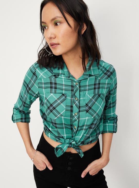 Women Checked Double Pocket Shirt