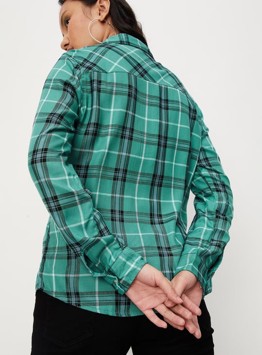 Women Checked Double Pocket Shirt