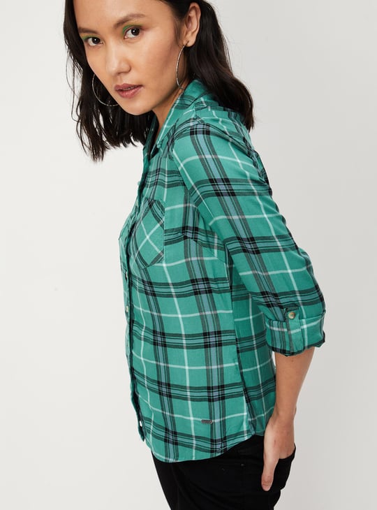 Women Checked Double Pocket Shirt