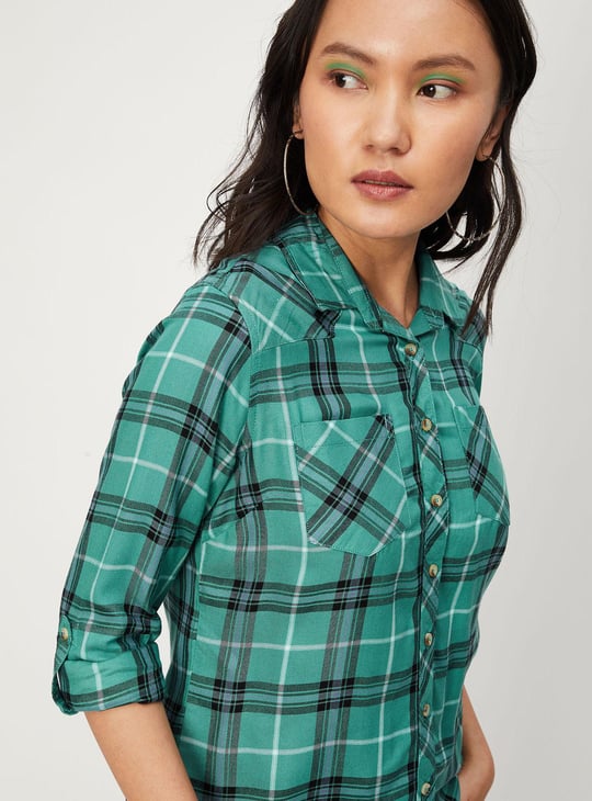 Women Checked Double Pocket Shirt