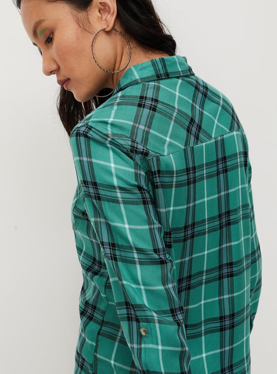 Women Checked Double Pocket Shirt