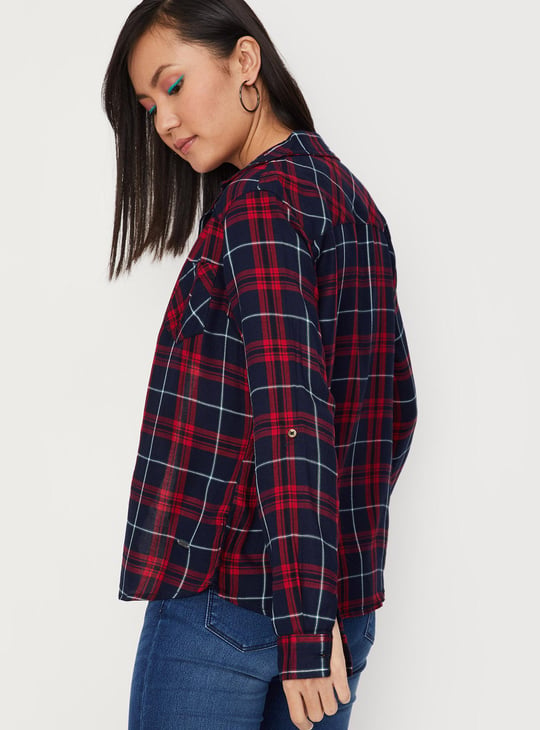 Women Checked Double Pocket Shirt
