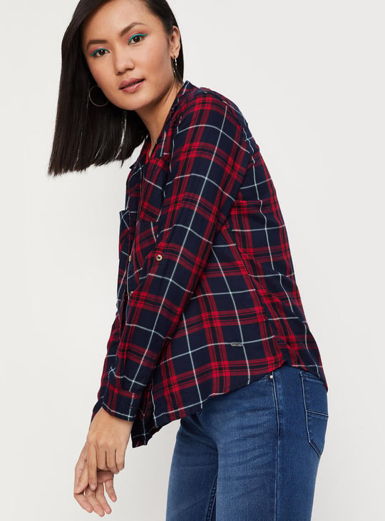 Women Checked Double Pocket Shirt