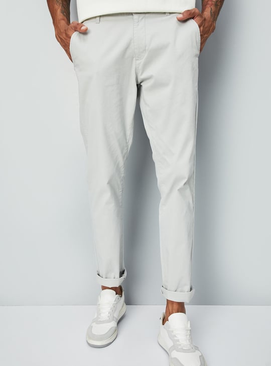 Men Slim Fit Solid Stretch Chinos