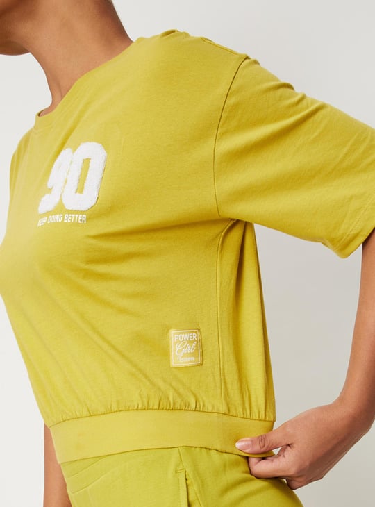 Women Embroidered Ribbed Hem T-shirt