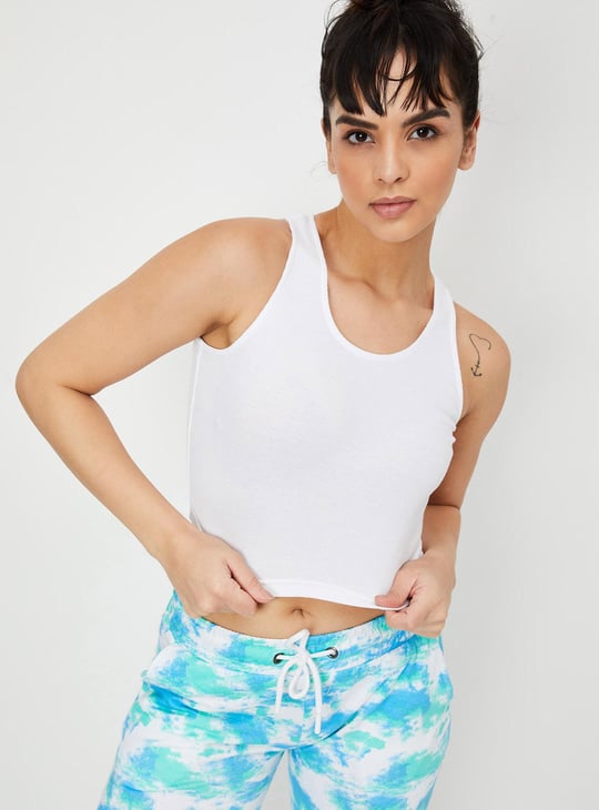 Women Cloud Printed Crop Top with Solid Inner