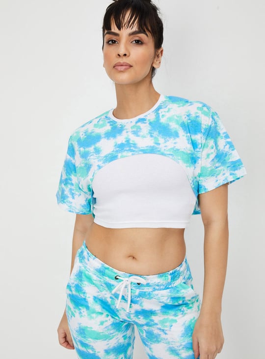 Women Cloud Printed Crop Top with Solid Inner