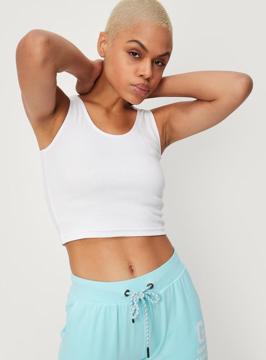 Women Cloud Printed Crop Top with Solid Inner