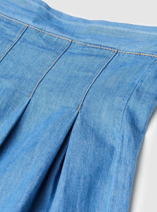 Girls Pleated Denim Skirt
