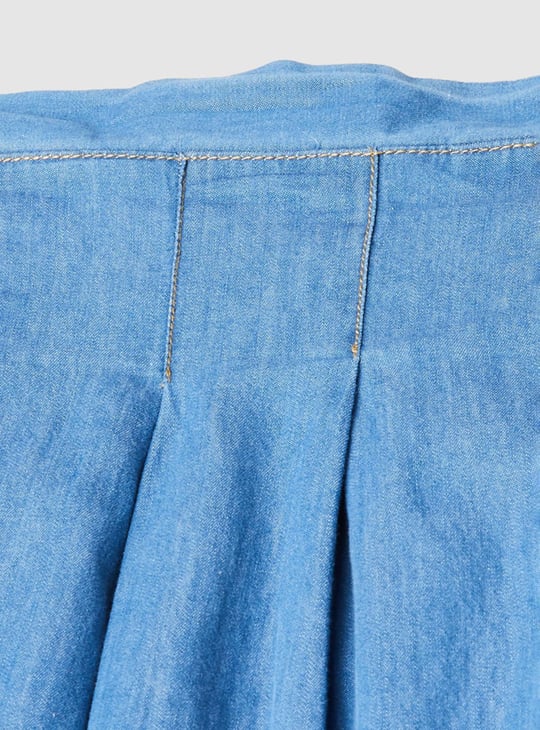 Girls Pleated Denim Skirt