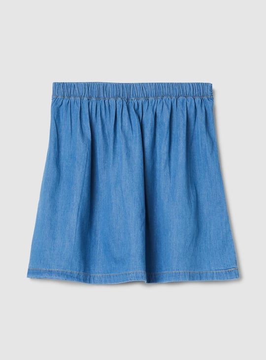 Girls Pleated Denim Skirt