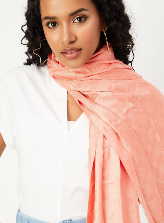 Women Jacquard Scarf with Tassel Trim