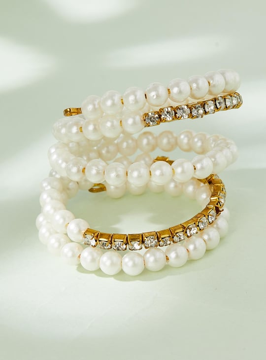 Women Pearl Embellished Layered Bracelet