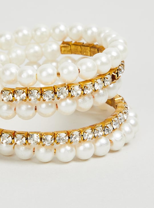 Women Pearl Embellished Layered Bracelet