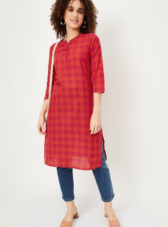 Women Checkered Cotton Kurta