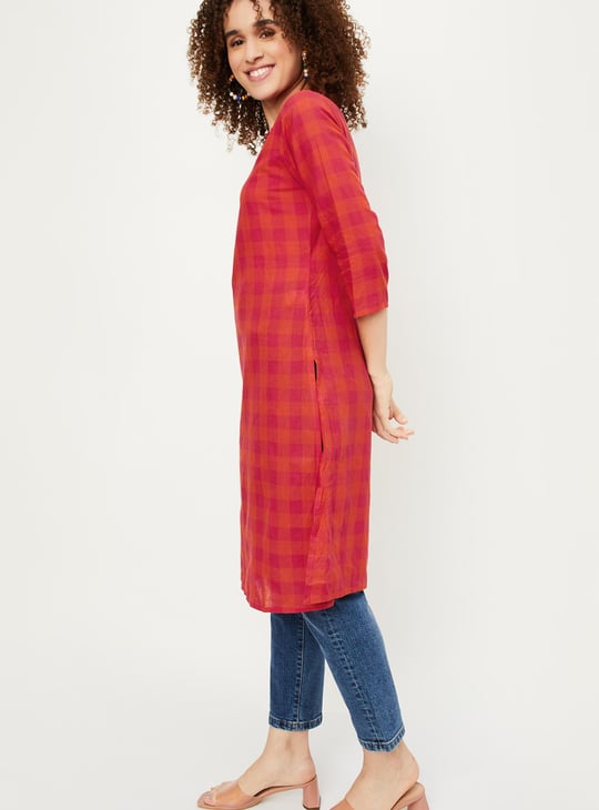Women Checkered Cotton Kurta