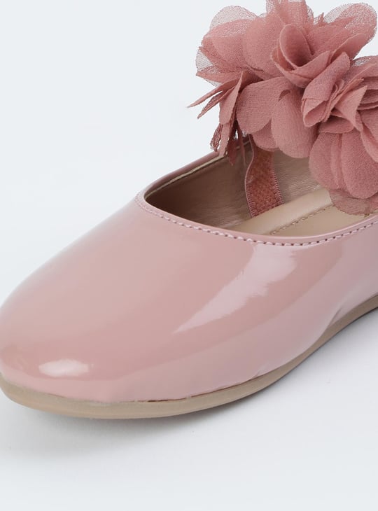 Girls Floral Mid-Strap Ballerinas