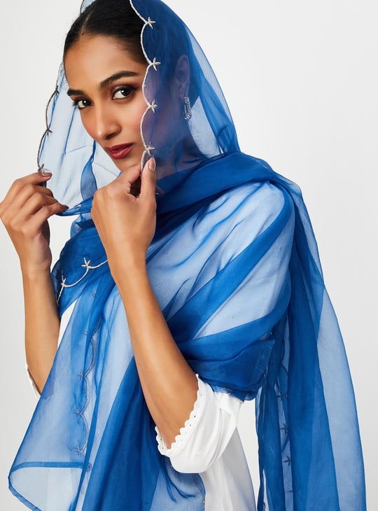 Women Embroidered Scalloped Dupatta