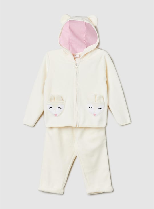 Girls Appliqued Hooded Sleepwear Set Applique