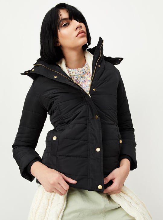 Women Quilted Puffer Jacket with Fur Trim Hood