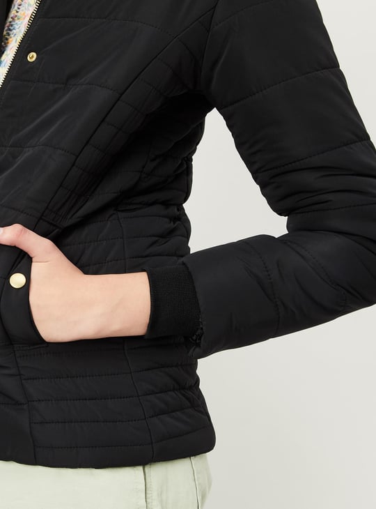 Women Quilted Puffer Jacket with Fur Trim Hood