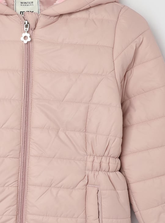 Girls Solid Quilted Hooded Jacket