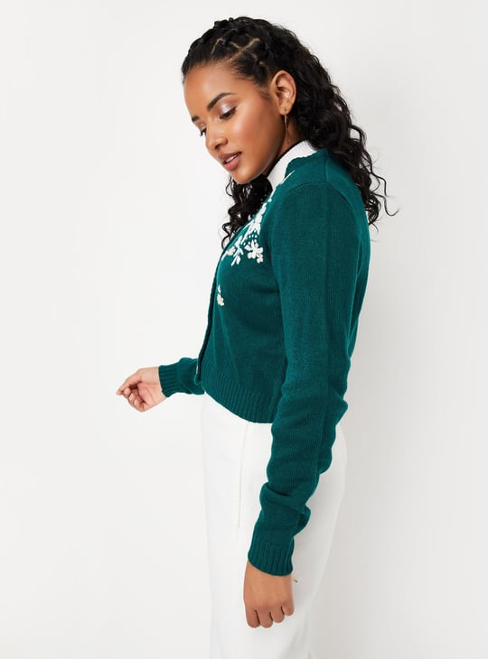 Women Floral Embroidered Knit Cardigan