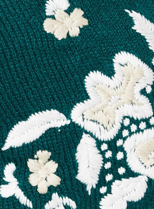 Women Floral Embroidered Knit Cardigan