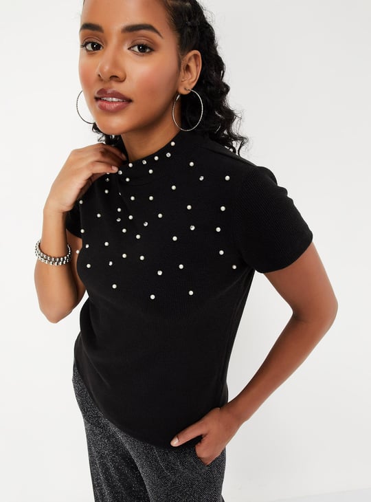 Women Pearl Embellished Knit Top | Embellished