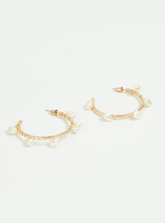 Women Pearl Embellished Hoop Earrings