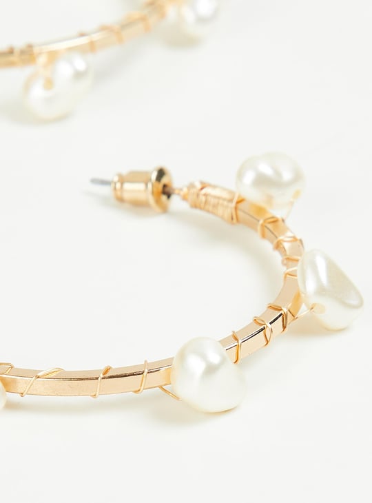 Women Pearl Embellished Hoop Earrings