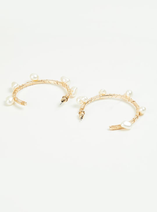 Women Pearl Embellished Hoop Earrings
